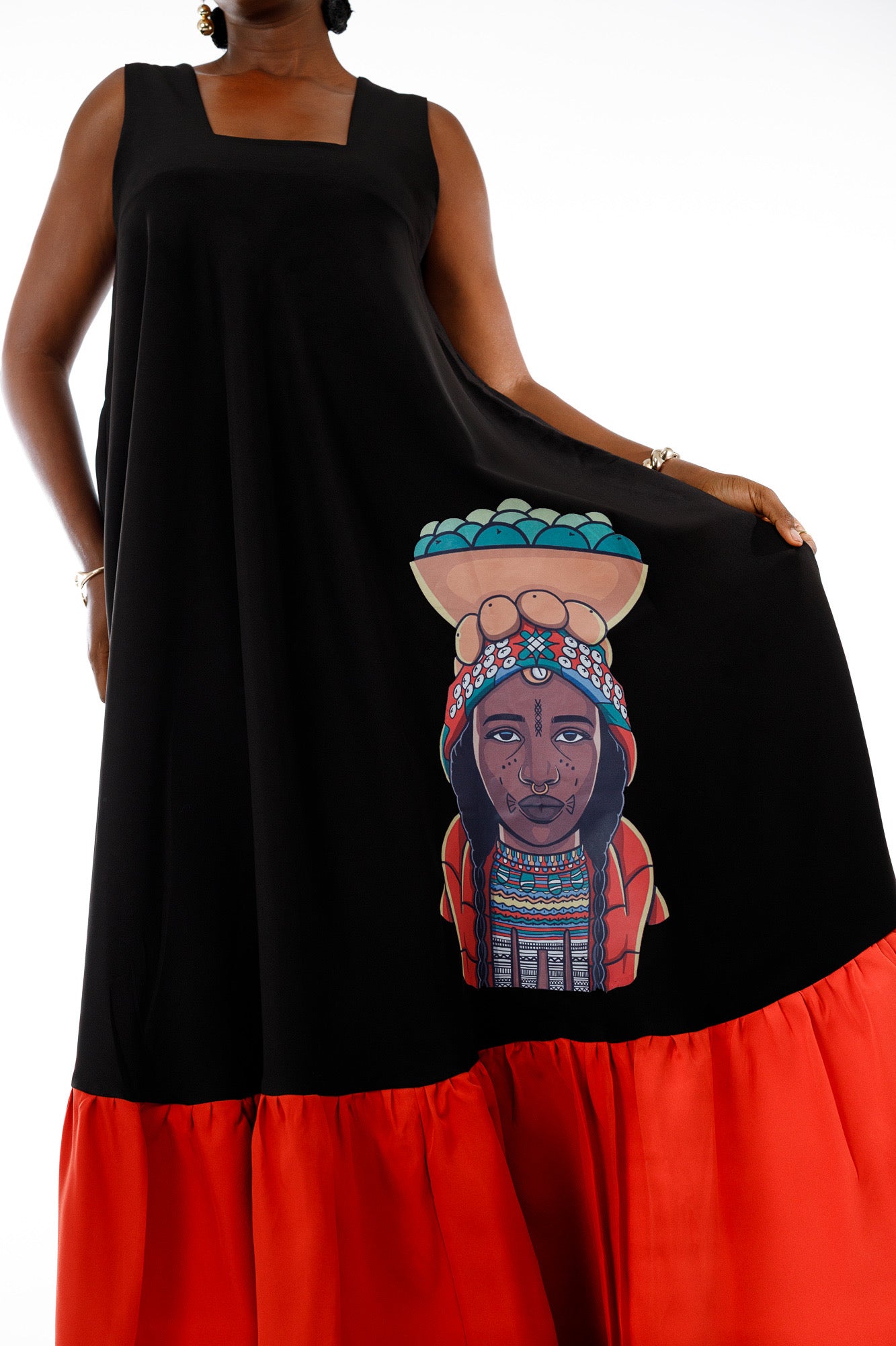2 Tone Dress in Black & Orange