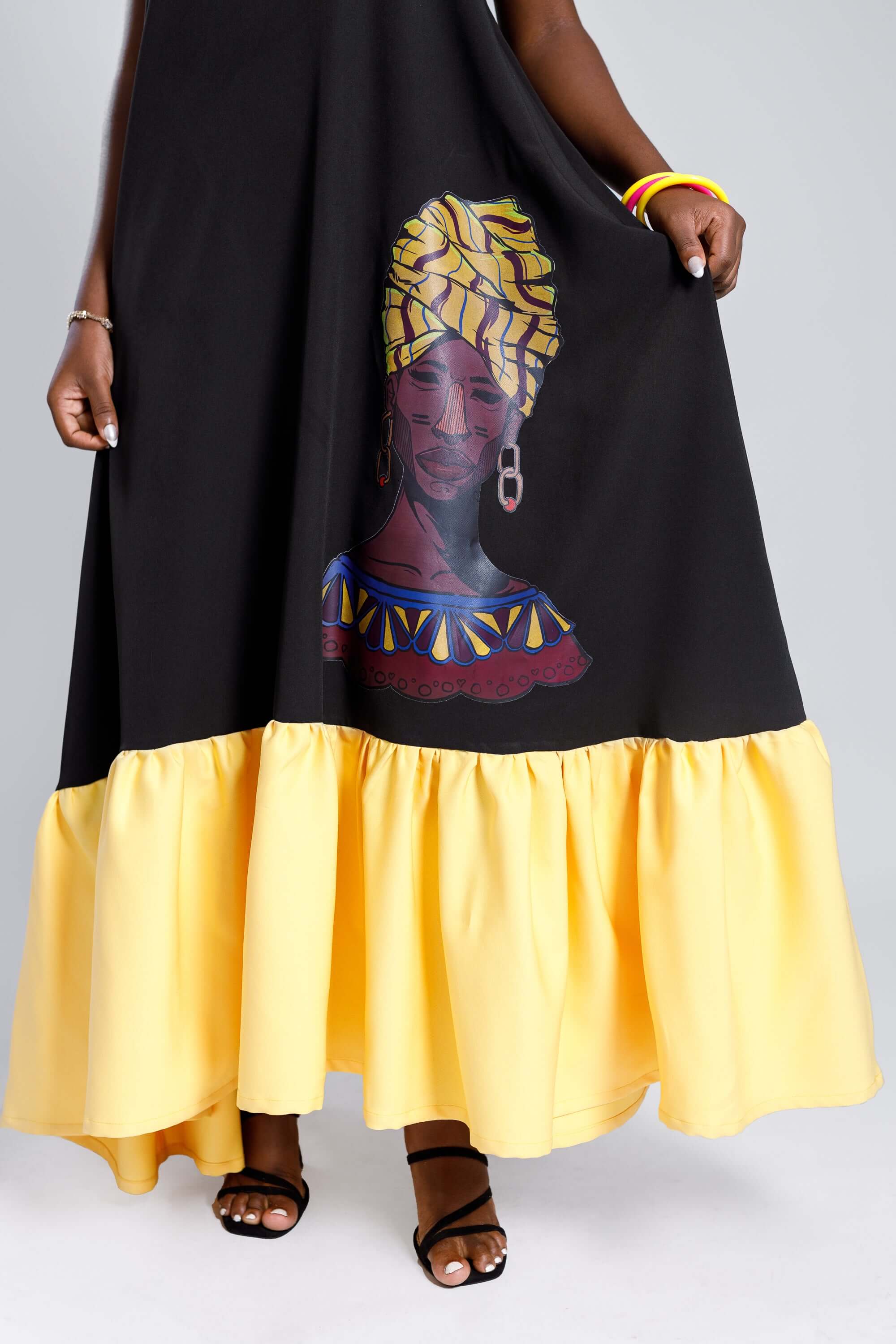 2 Tone Dress in Black & Yellow - Dresses