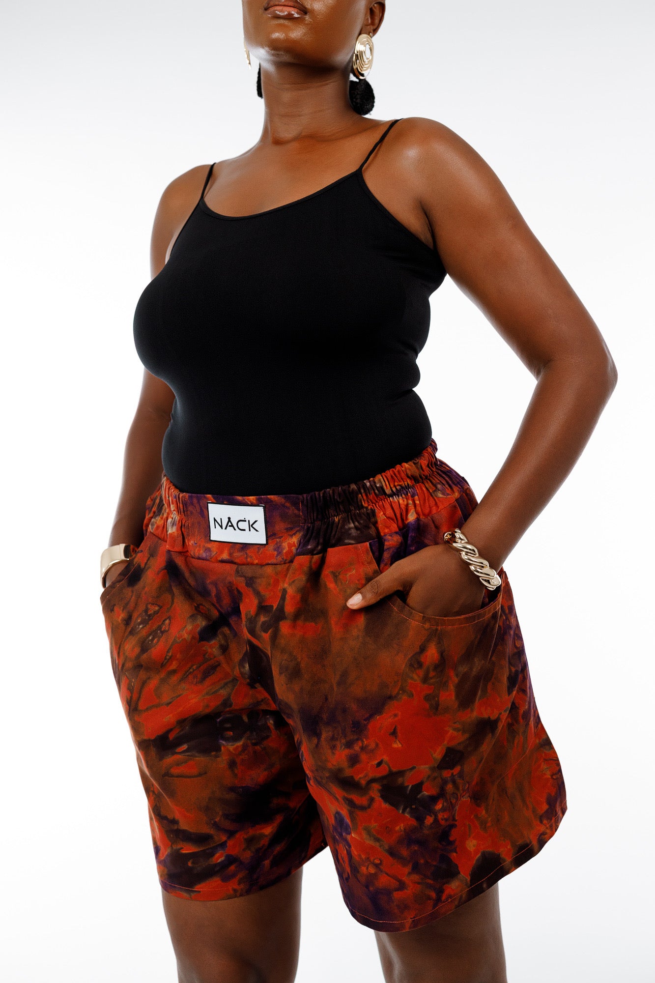 Female Adire Short in Orange