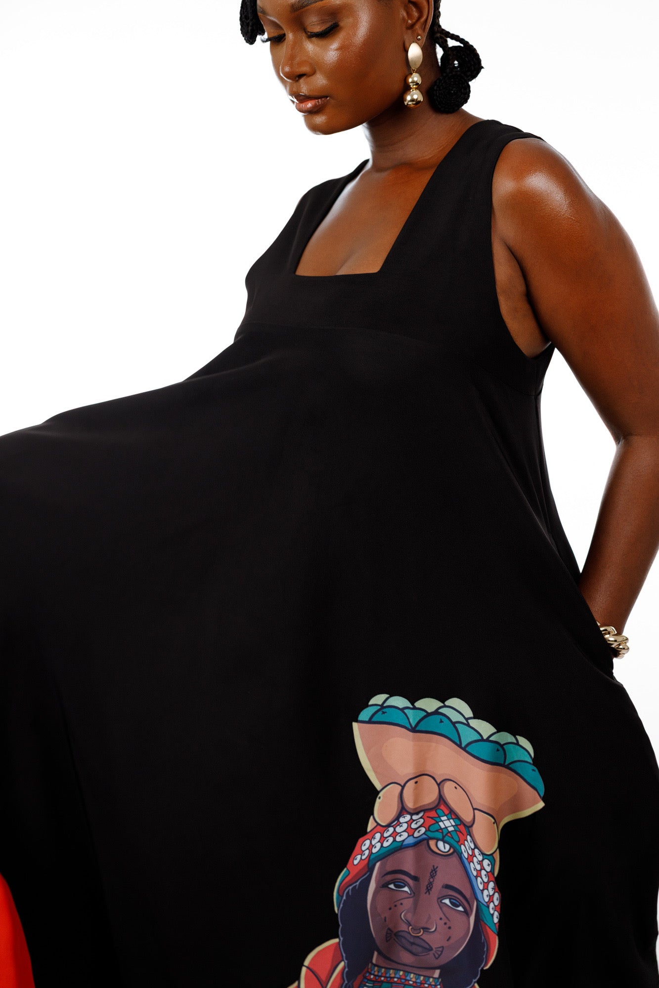 2 Tone Dress in Black & Orange