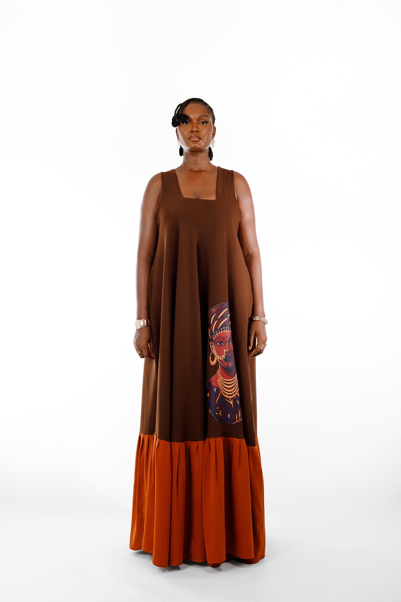 2 Tone Dress in Brown & Orange