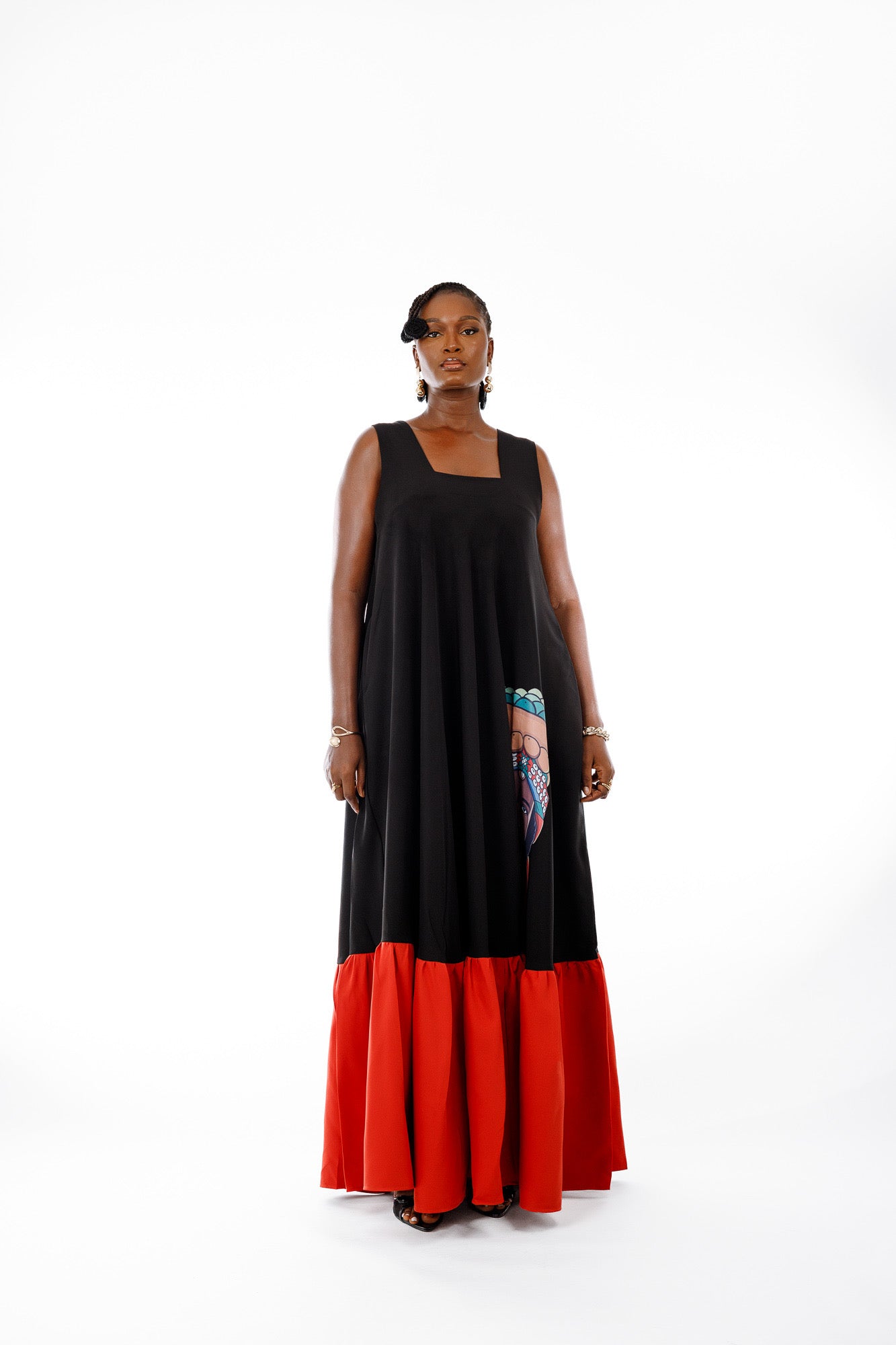 2 Tone Dress in Black & Orange