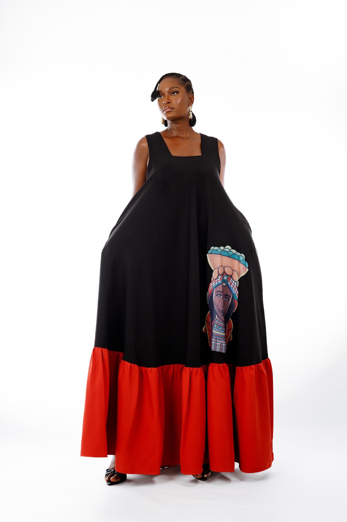 2 Tone Dress in Black & Orange