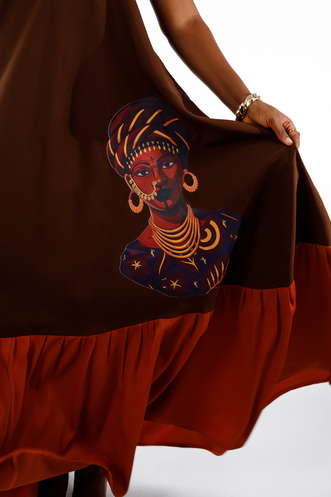 2 Tone Dress in Brown & Orange