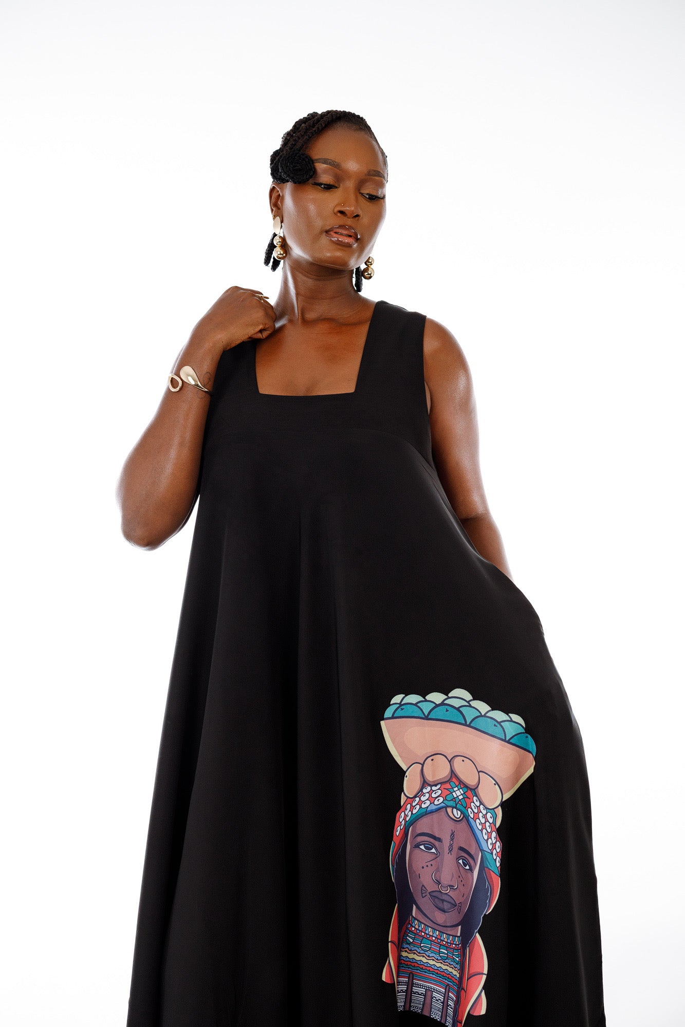 2 Tone Dress in Black & Orange
