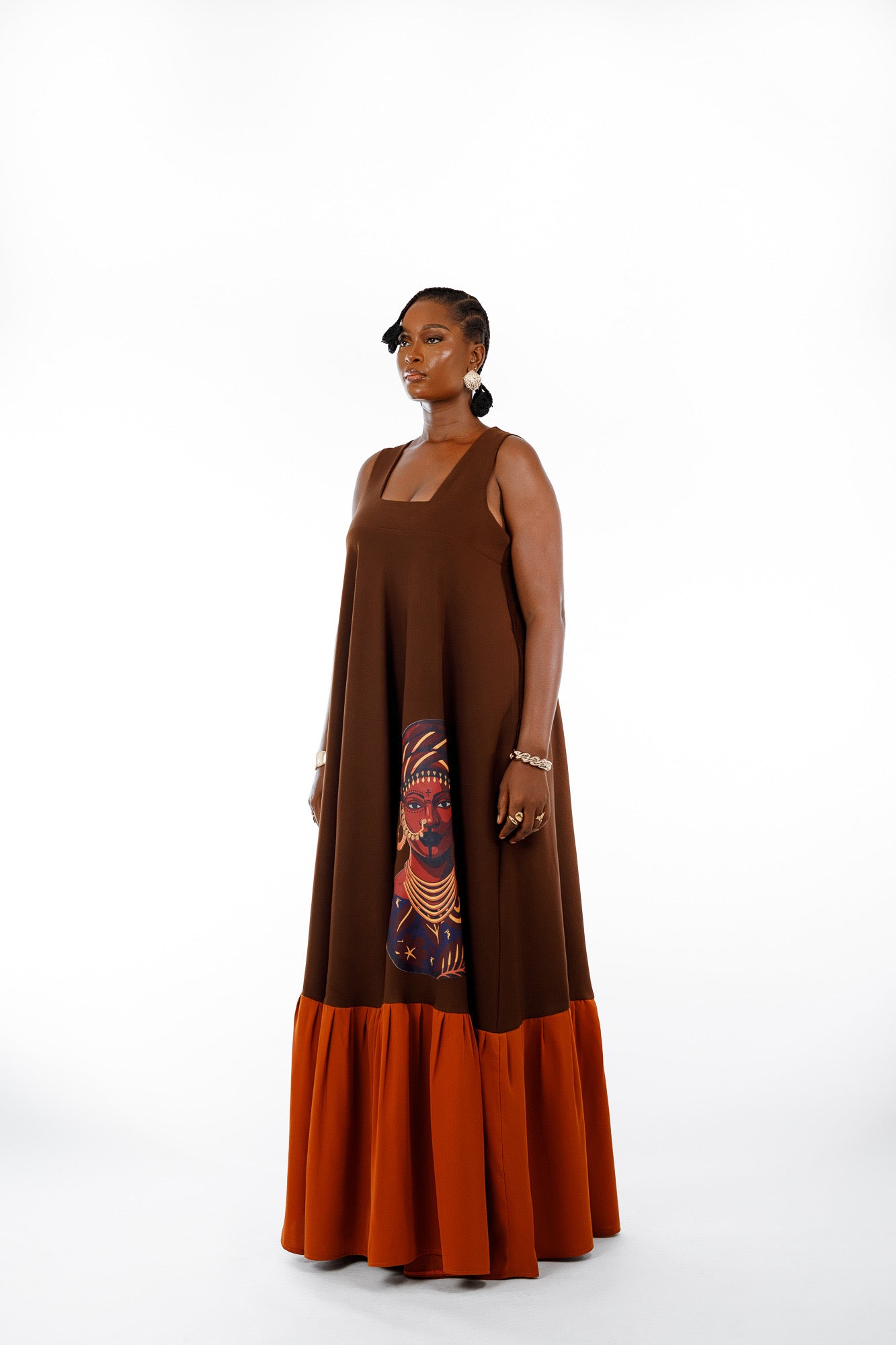 2 Tone Dress in Brown & Orange