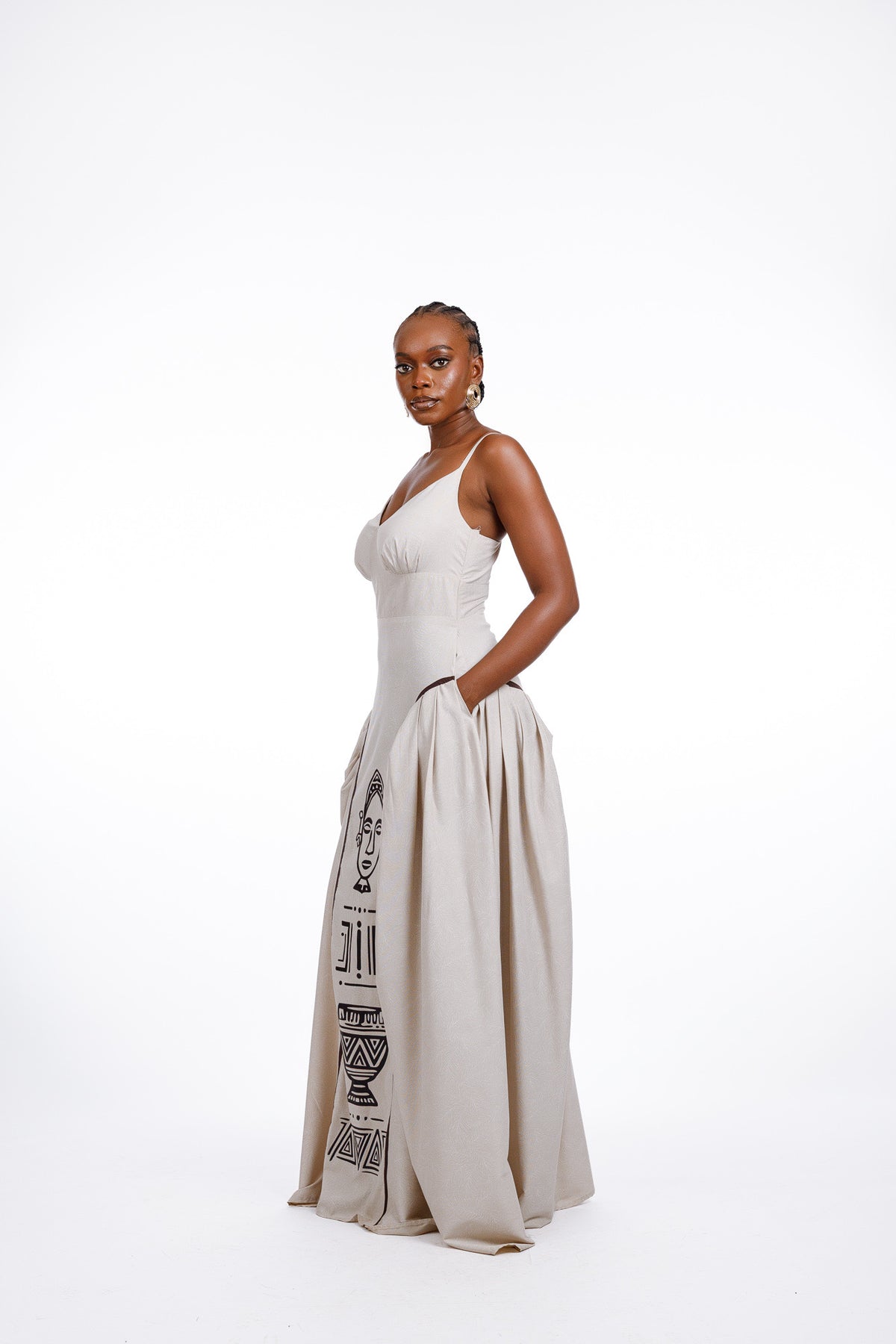 Farrko Afro Dress in Nude