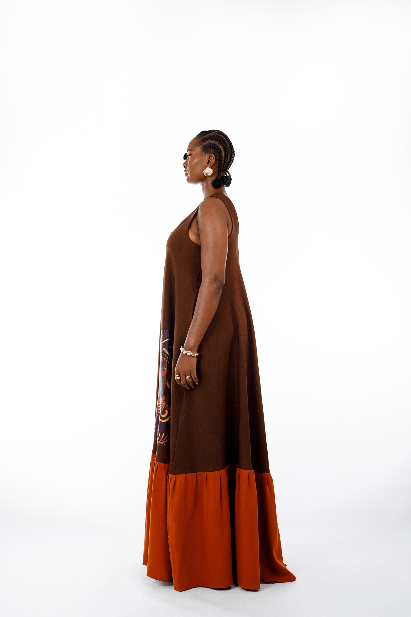 2 Tone Dress in Brown & Orange
