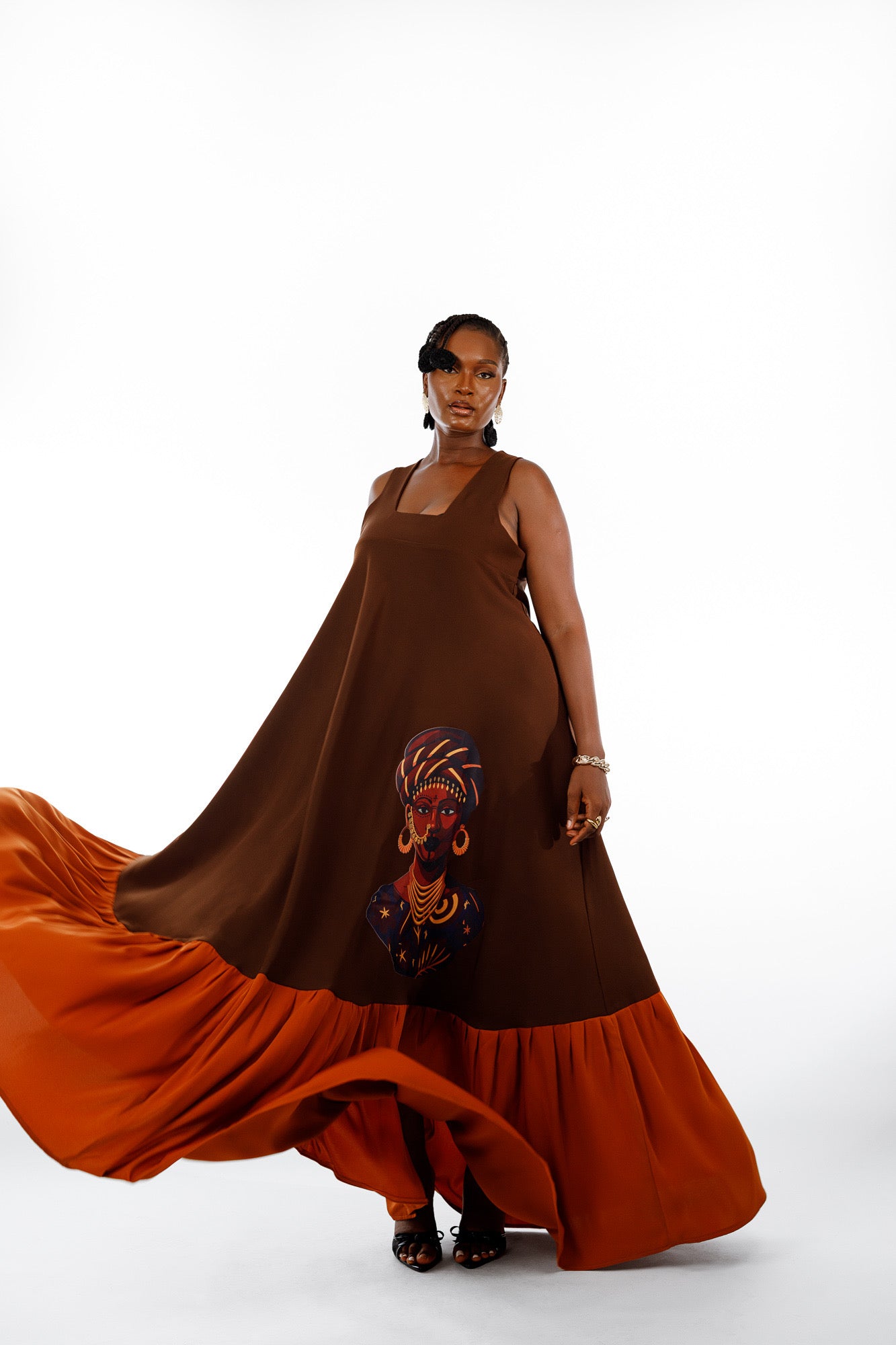 2 Tone Dress in Brown & Orange