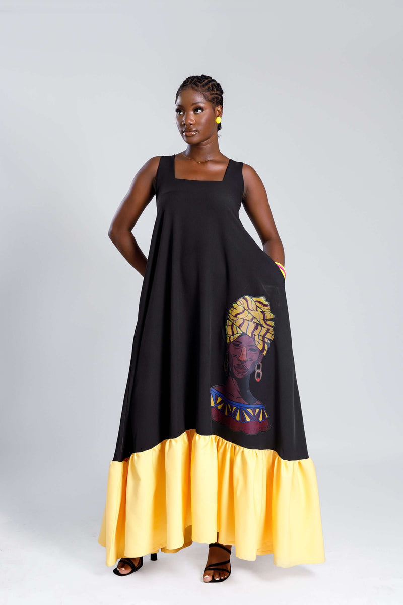 2 Tone Dress in Black & Yellow - Dresses