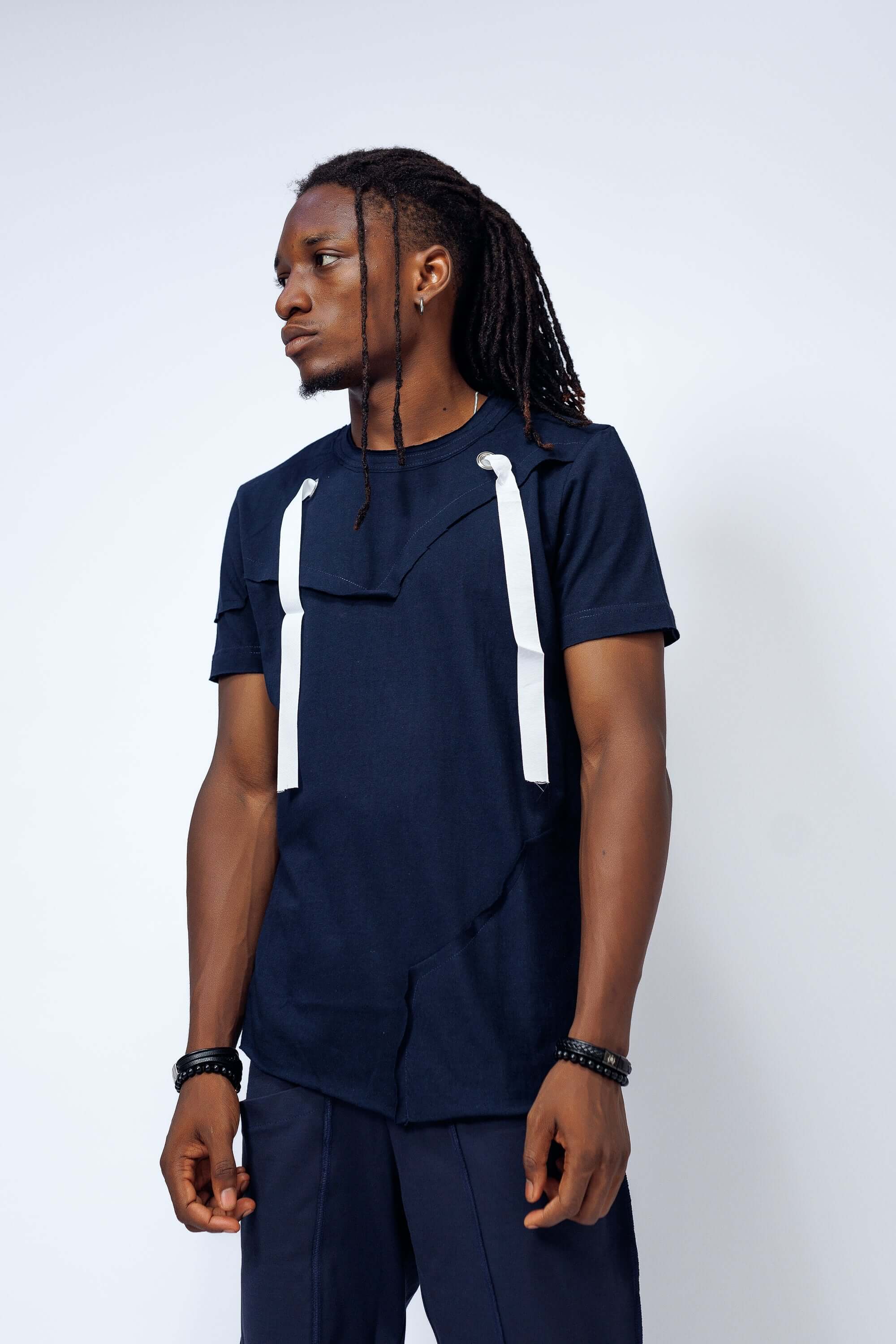 Imani Tee in Navy Blue - Shirts & Tops