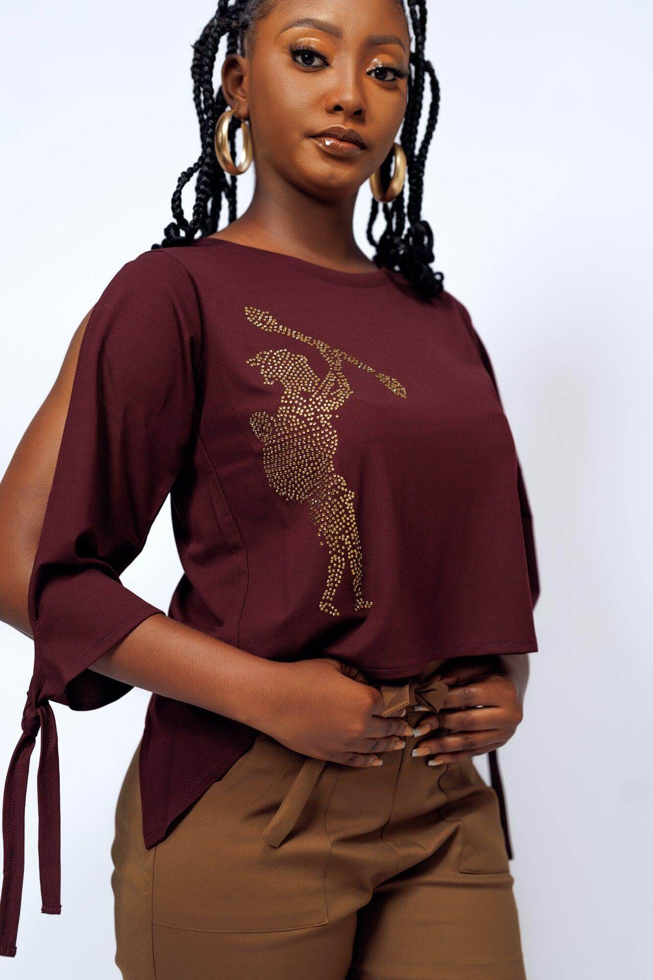 Amaka Top in Wine - Shirts & Tops